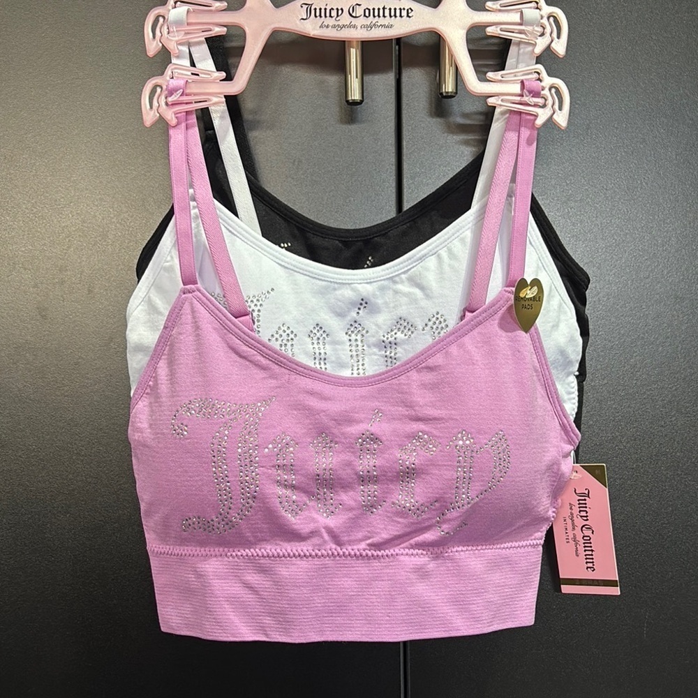 Juicy Couture 3 pack bra set,adjustable straps,removable pads,stretch,rhinestone